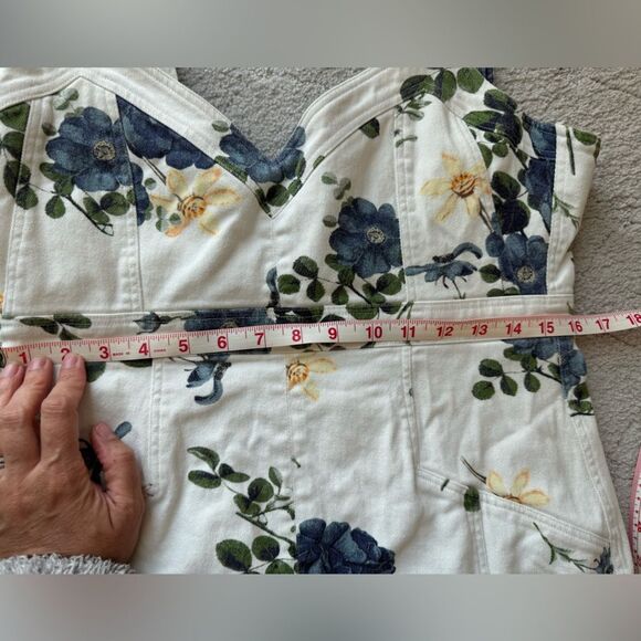 Nicholas white denim rose flare dress. Midi style with front slit sz 10 - Picture 9 of 16